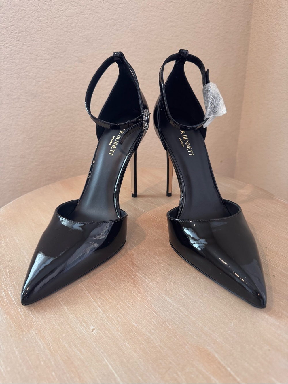 LK Bennett Kiera Black Patent Leather Ankle-Strap Stiletto - EU 40 - NIB - $325